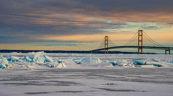 file_title"Mackinac Bridge sunrise over blue ice